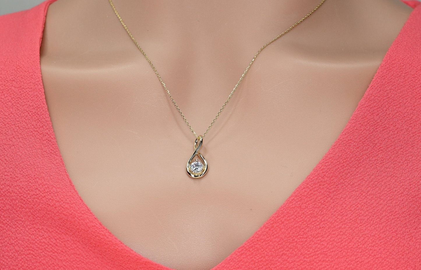Solid Gold Twist Pendant, Real Gold Twist Necklace For Her, Premium Moissanite Necklace, Handmade Fine Jewelry by Selanica
