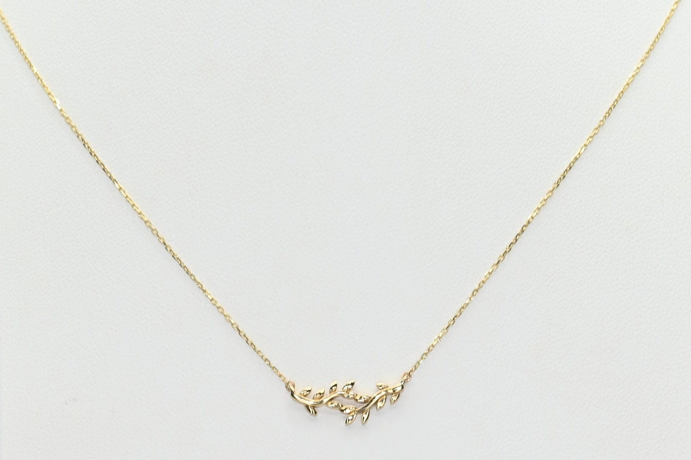 Solid Gold Dainty Leaf Necklace, Real Gold Vine Leaf Pendant, Premium Necklace For Her, Handmade Fine Jewelry by Selanica