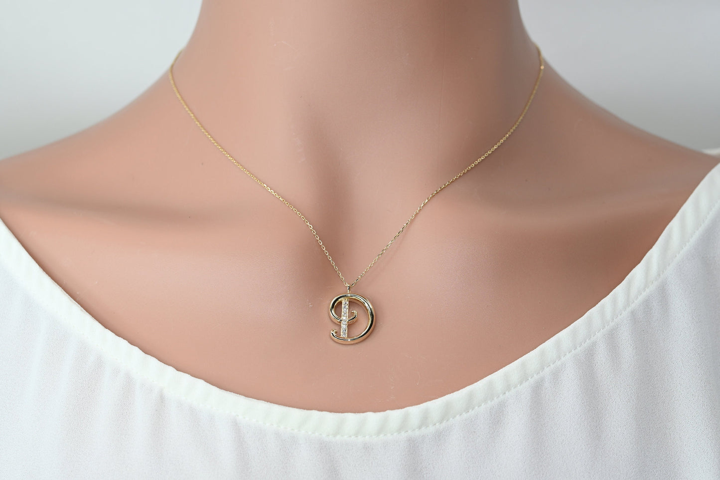 Solid Gold Letter D Moissanite Necklace / Real Gold Unique Design Initial D Pendant / Handmade Fine Jewelry / All Letters Available
