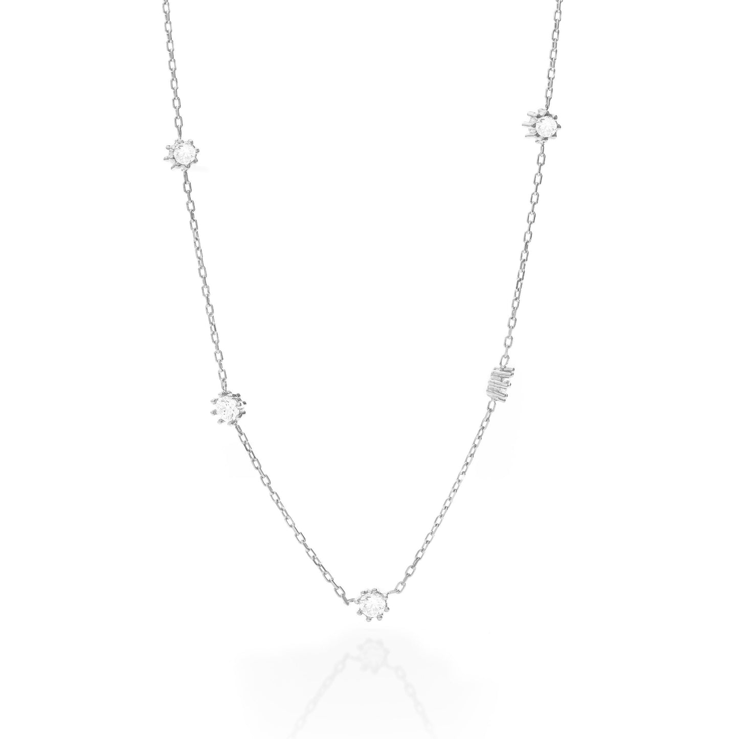 Solid Gold Five Stone Necklace, Real Gold Dainty Necklace, Premium Necklace For Her, Handmade Fine Jewelry by Selanica