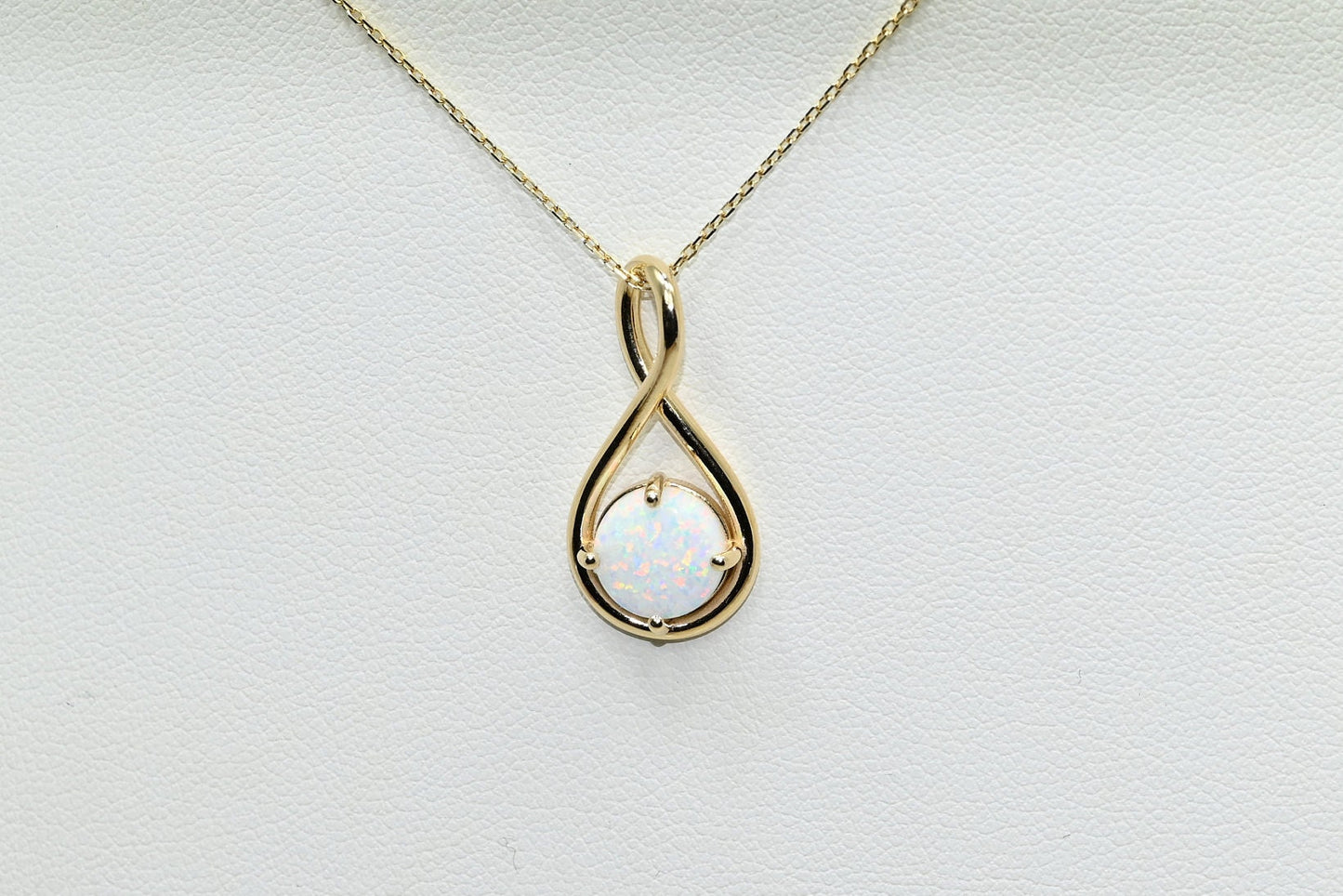 Solid Gold Opal Necklace, Real Gold Opal Twist Pendant, October Birth Stone Necklace For Her, Handmade Fine Jewelry by Selanica
