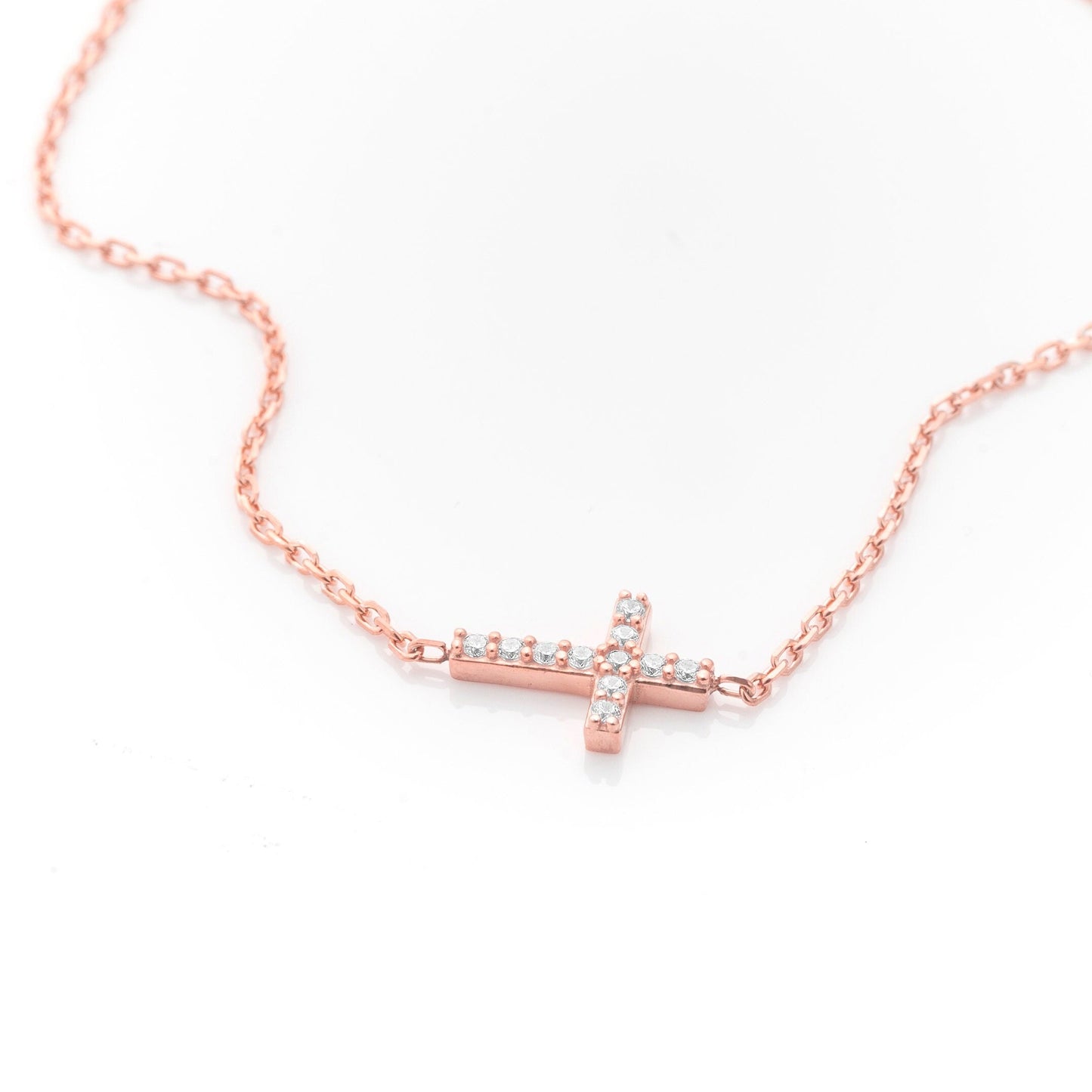 Solid Gold Cross Bracelet, Real Gold Premium Cross Bracelet For Her, Handmade Fine Jewelry by Selanica