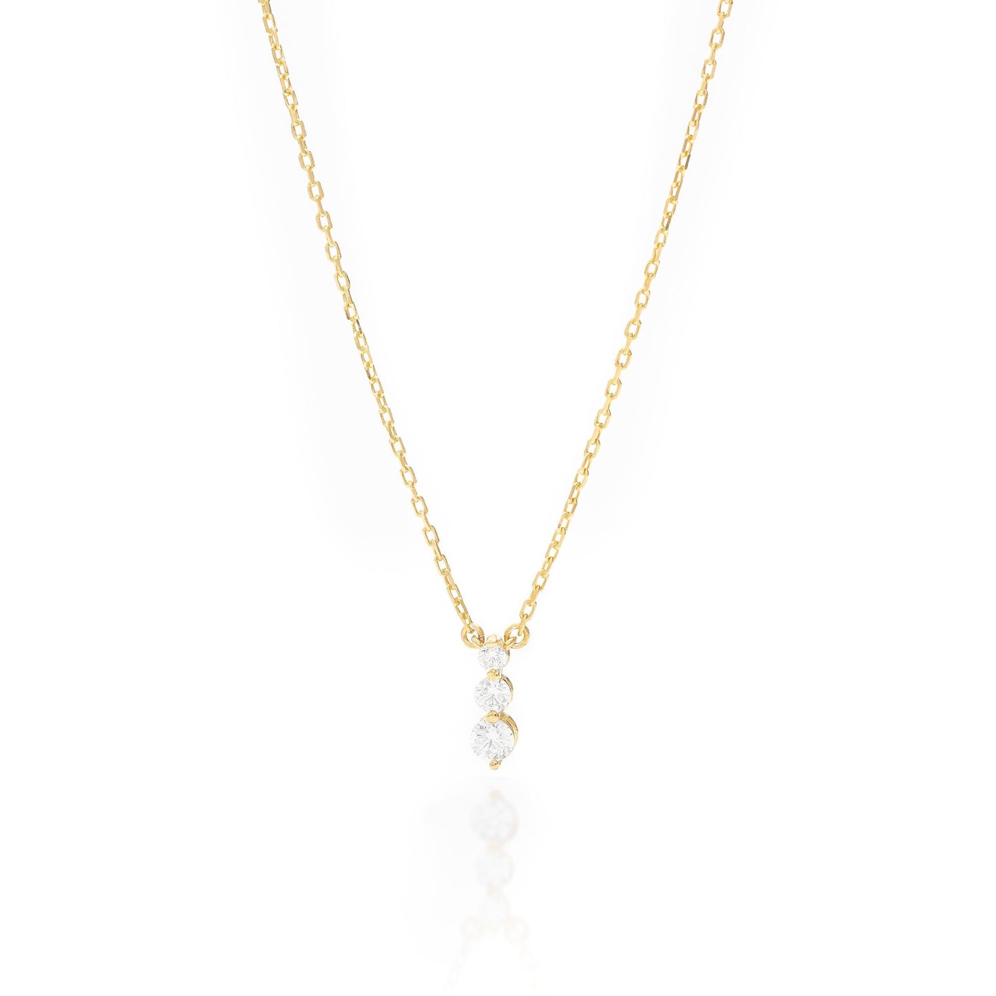 Solid Gold Dainty Three Stone Necklace, Real Gold Dainty Drop Necklace, Premium Necklace For Her, Handmade Fine Jewelry by Selanica