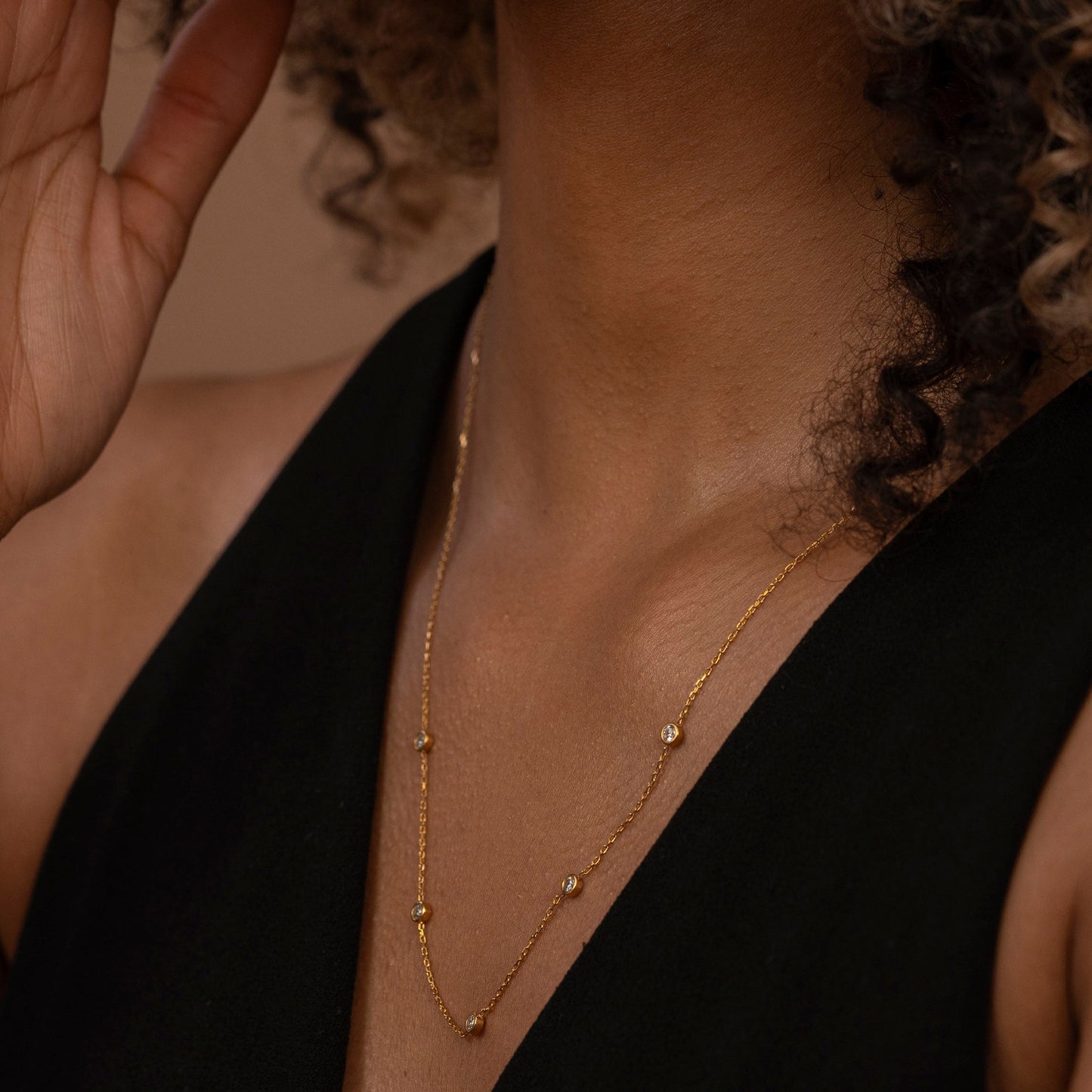 Solid Gold Dainty Bezel Necklace, Real Gold Dainty Chain Necklace, Premium Bezel Necklace For Her, Handmade Fine Jewelry by Selanica