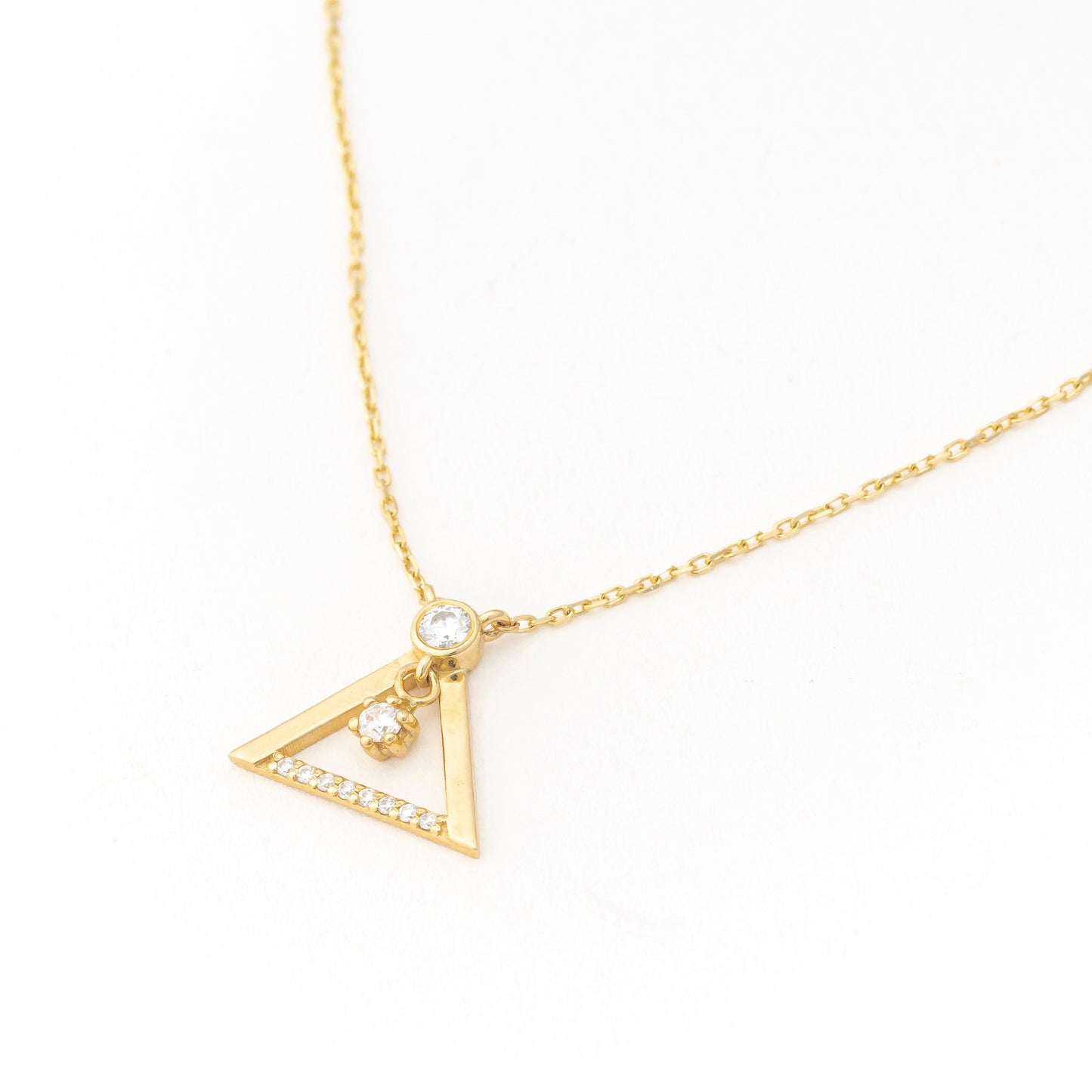 Solid Gold Open Triangle Necklace, Real Gold Premium Trigon Charm Necklace, Handmade Fine Jewelry by Selanica
