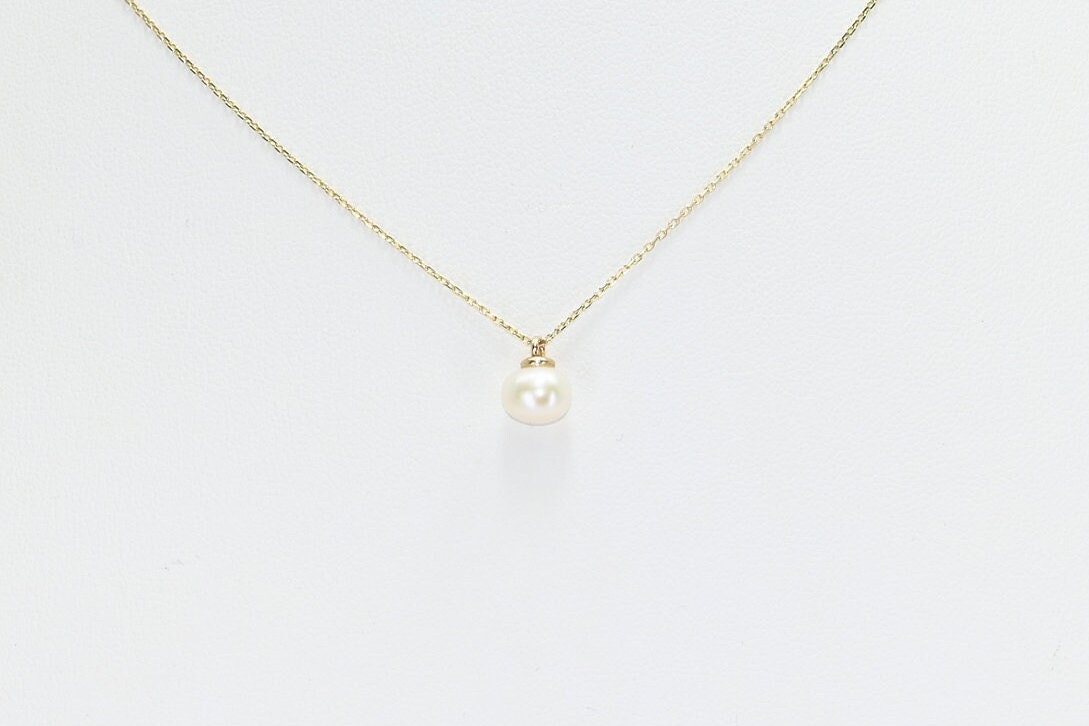 Solid Gold Natural Pearl Necklace, Real Gold Pearl Pendant, Elegant Pearl Necklace For Her, Handmade Fine Jewelry by Selanica