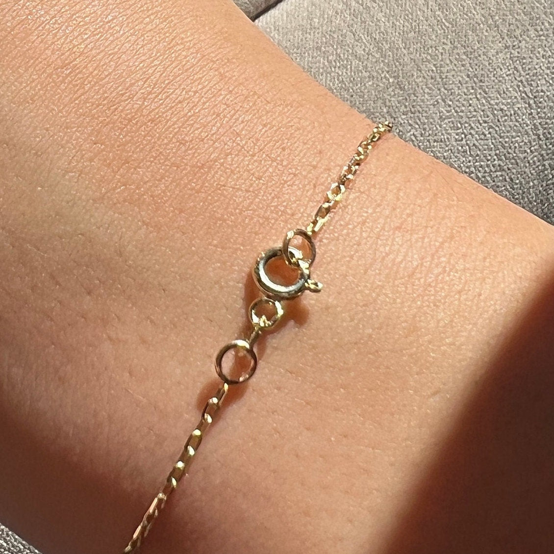 Solid Gold Bezel Bracelet, Dainty Chain Bracelet, Real Gold 5 Stone Bracelet For Her, Handmade Fine Jewelry by Selanica