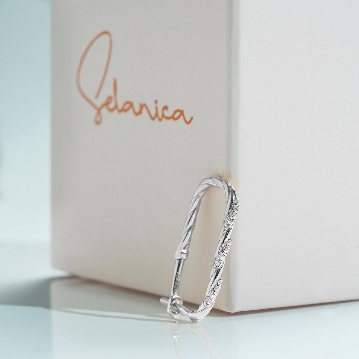 Solid Gold Rectangular Hoop Earrings, Twisted Rope Premium Moissanite Pair of Hoops, Handmade Fine Jewelry By Selanica