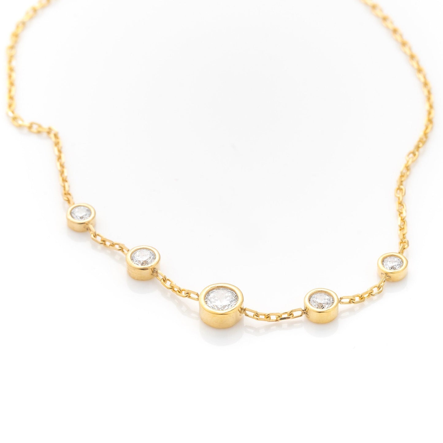 Solid Gold Bezel Bracelet, Real Gold Premium Five Stone Bracelet For Her, Handmade Fine Jewelry by Selanica