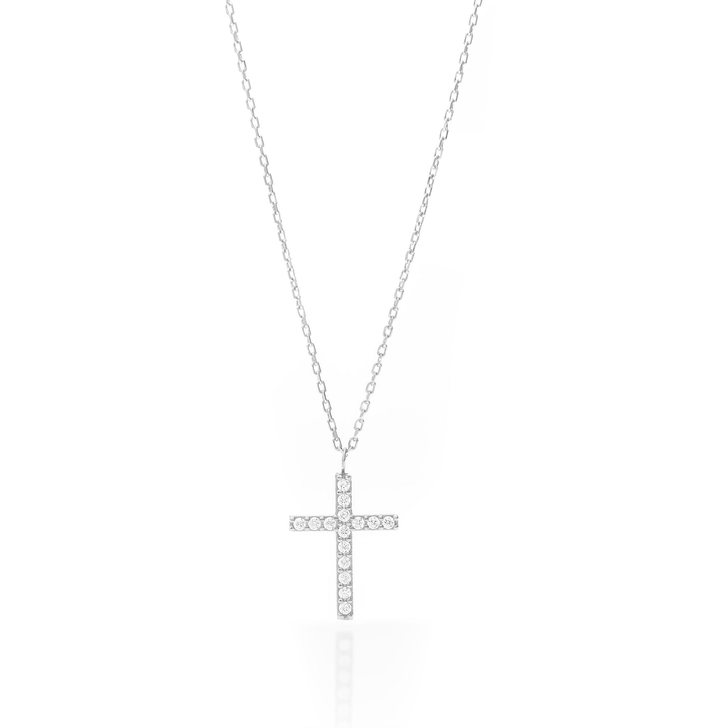 Solid Gold Tiny Cross Necklace, Real Gold Pave Setting Premium Cross Necklace, Handmade Fine Jewelry by Selanica