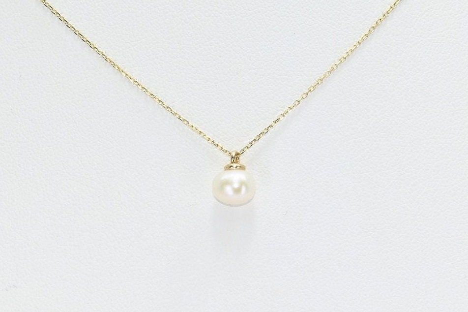 Solid Gold Natural Pearl Necklace, Real Gold Pearl Pendant, Elegant Pearl Necklace For Her, Handmade Fine Jewelry by Selanica