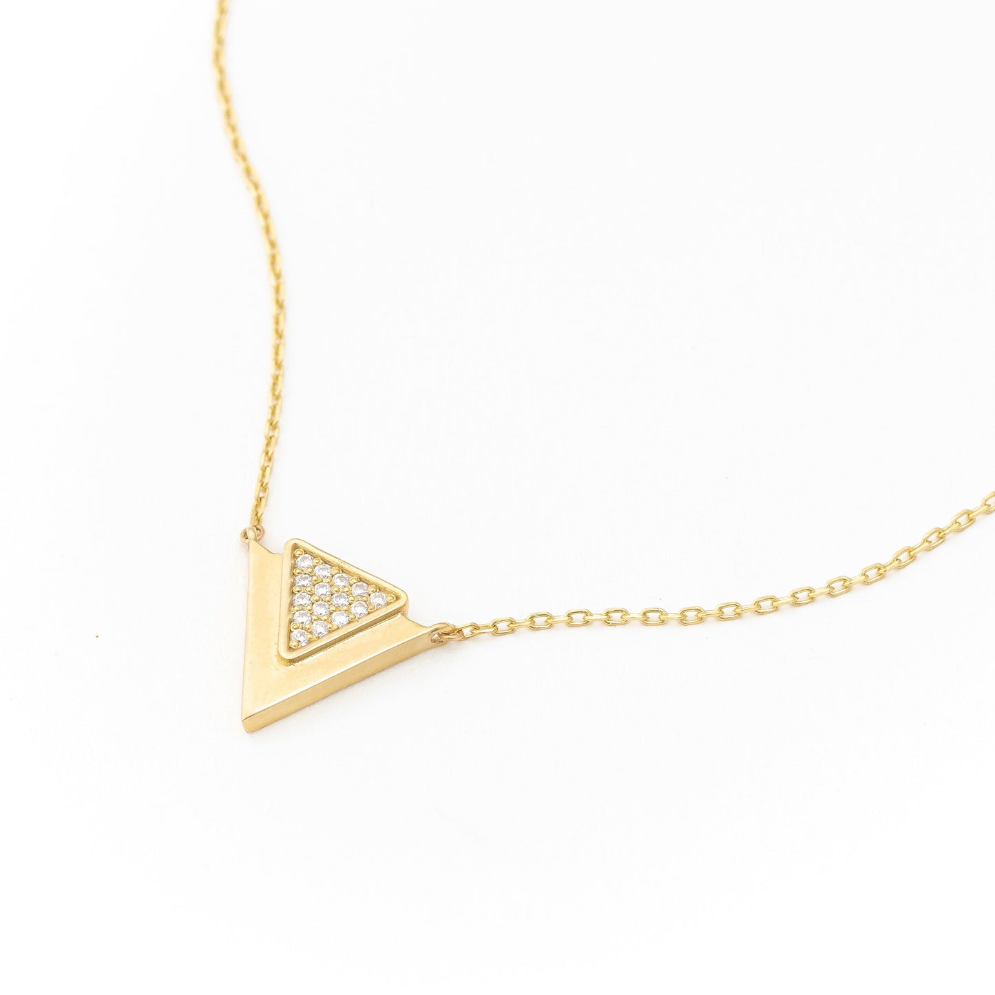 Solid Gold Triangle Necklace, Real Gold Trigon Necklace, Premium V Necklace, Handmade Fine Jewelry by Selanica