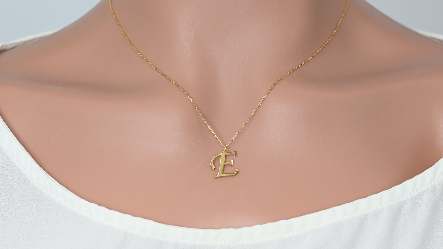 Solid Gold Medium Size Letter Necklace / Real Gold Initial Necklace / Handmade Personalized Jewelry By Selanica