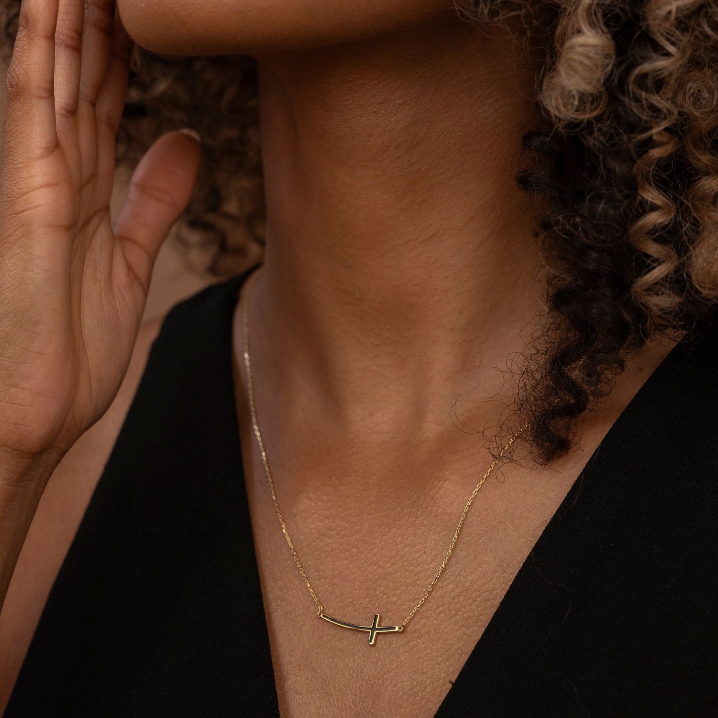 Solid Gold Cross Necklace, Real Gold Black Cross Pendant, Premium Cross Necklace For Her, Handmade Fine Jewelry by Selanica