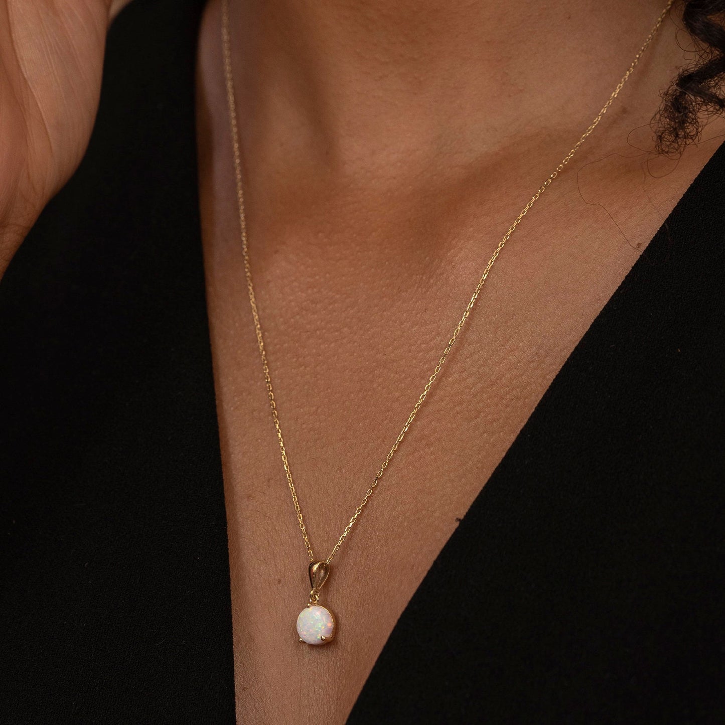 Solid Gold Opal Necklace, Real Gold Dainty Opal Pendant, October Birth Stone Necklace, Premium Handmade Fine Jewelry by Selanica