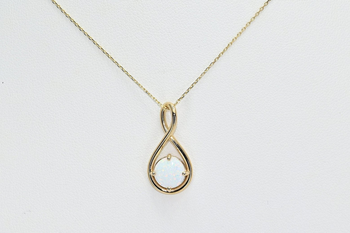 Solid Gold Opal Necklace, Real Gold Opal Twist Pendant, October Birth Stone Necklace For Her, Handmade Fine Jewelry by Selanica