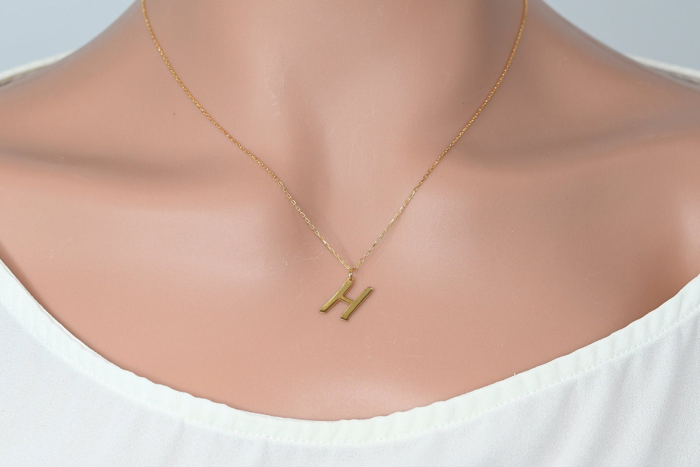 Solid Gold Medium Size Letter Necklace / Real Gold Initial Necklace / Handmade Personalized Jewelry By Selanica