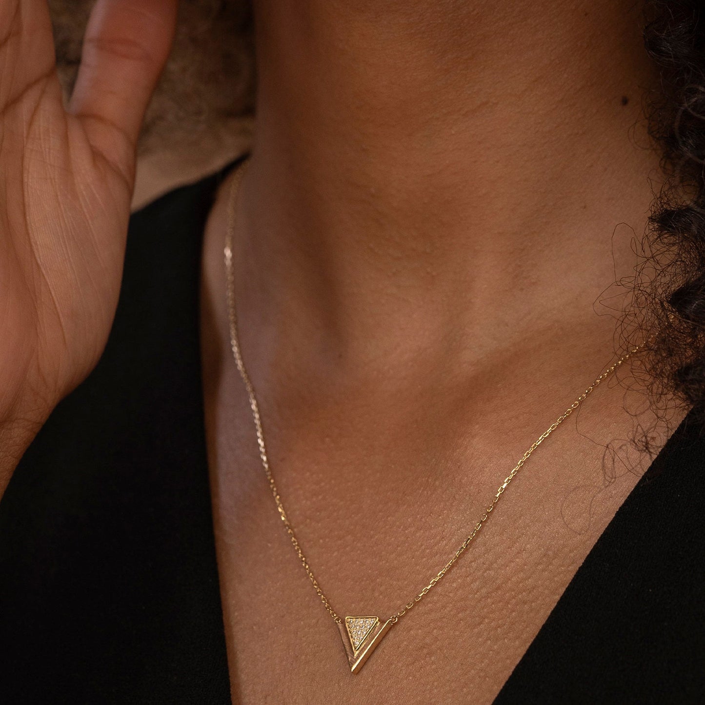 Solid Gold Triangle Necklace, Real Gold Trigon Necklace, Premium V Necklace, Handmade Fine Jewelry by Selanica