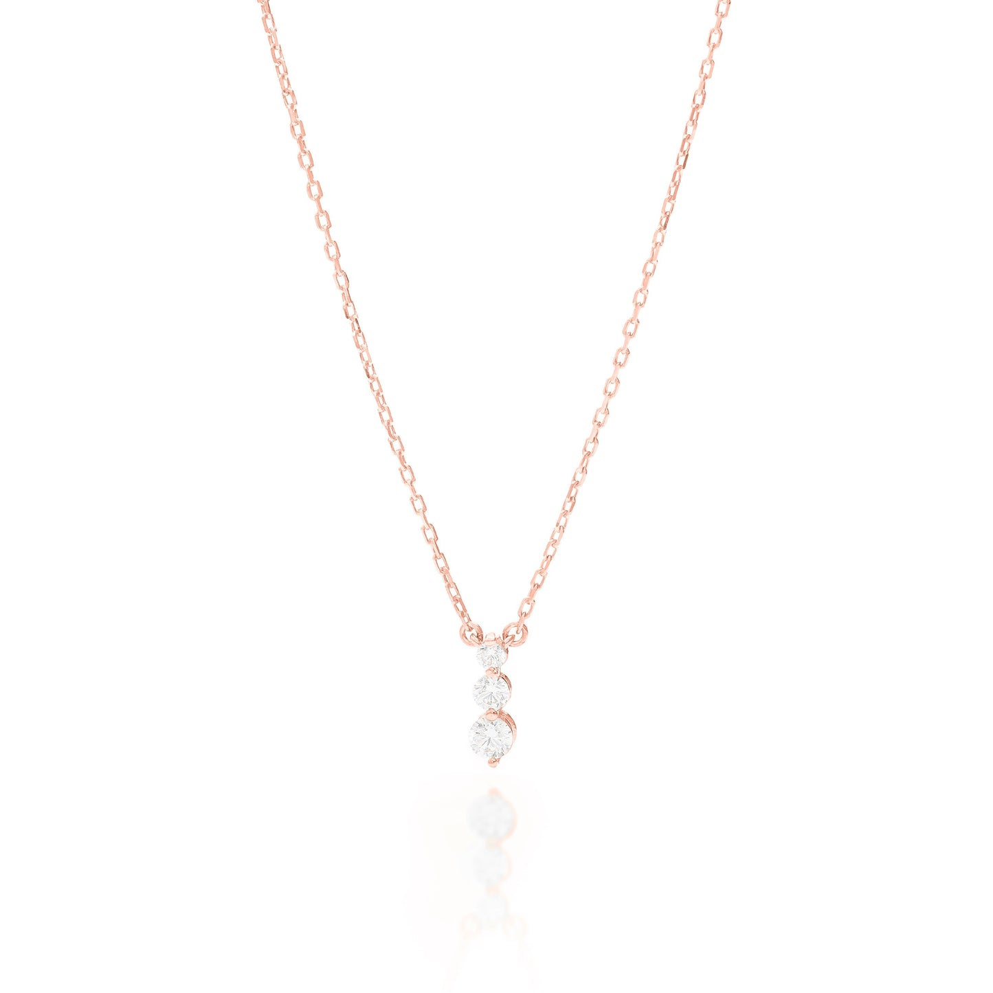 Solid Gold Dainty Three Stone Necklace, Real Gold Dainty Drop Necklace, Premium Necklace For Her, Handmade Fine Jewelry by Selanica