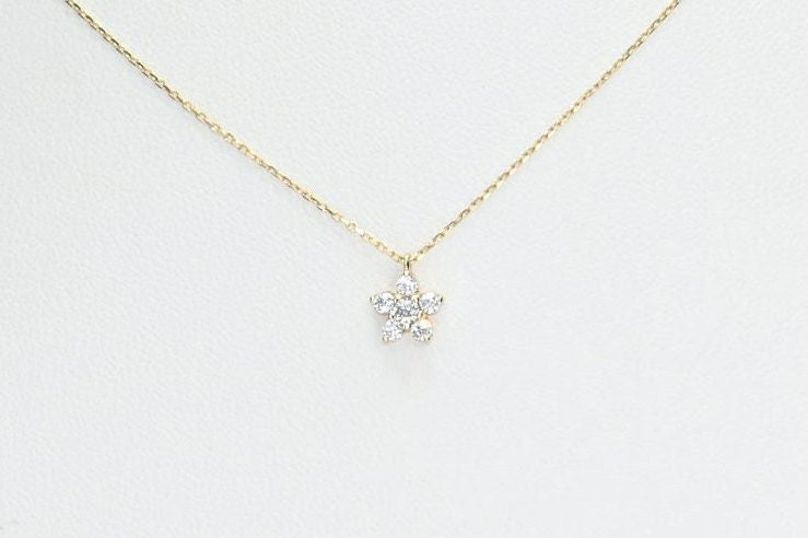 Solid Gold Dainty Floral Necklace / Real Gold Cluster Pendant / 14k Necklace For Her / Handmade Fine Jewelry by Selanica