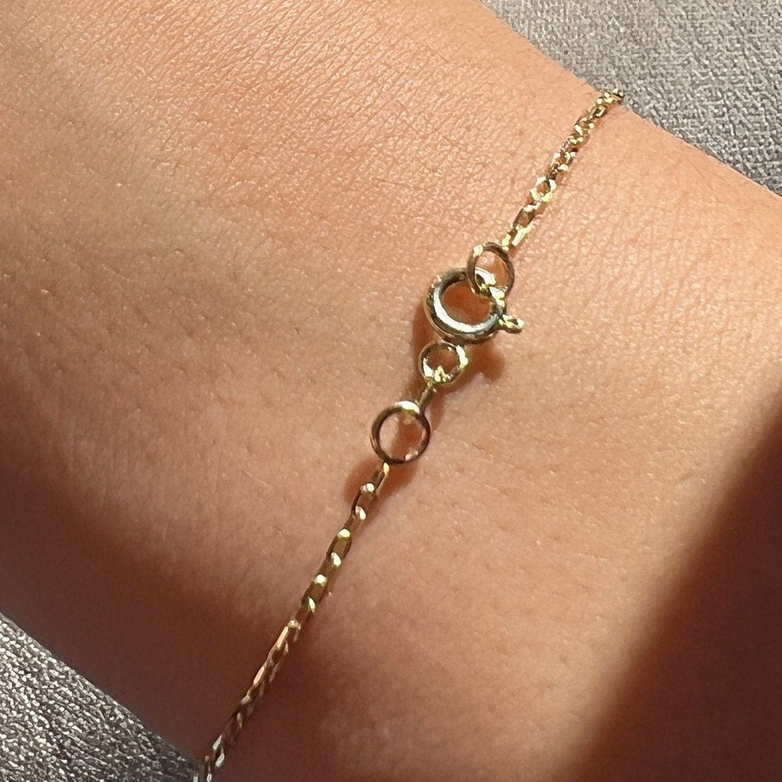 Gold Dainty Star Bracelet, Solid Gold Chain Bracelet, Real Gold Celestial Bracelet For Her, Handmade Fine Jewelry by Selanica