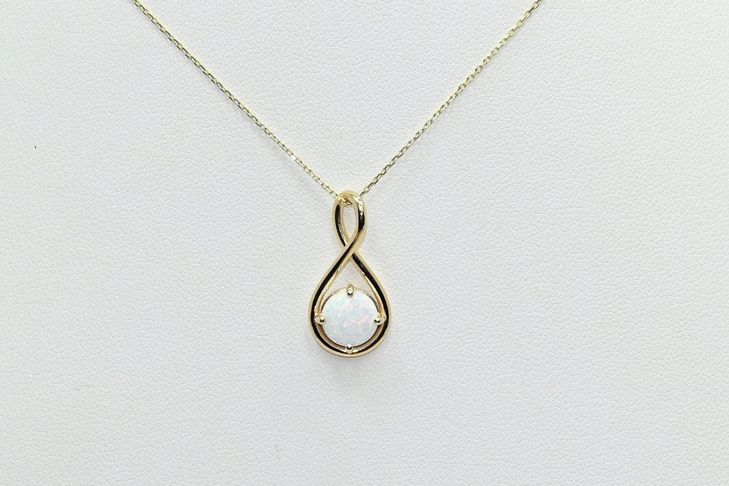 Solid Gold Opal Necklace, Real Gold Opal Twist Pendant, October Birth Stone Necklace For Her, Handmade Fine Jewelry by Selanica