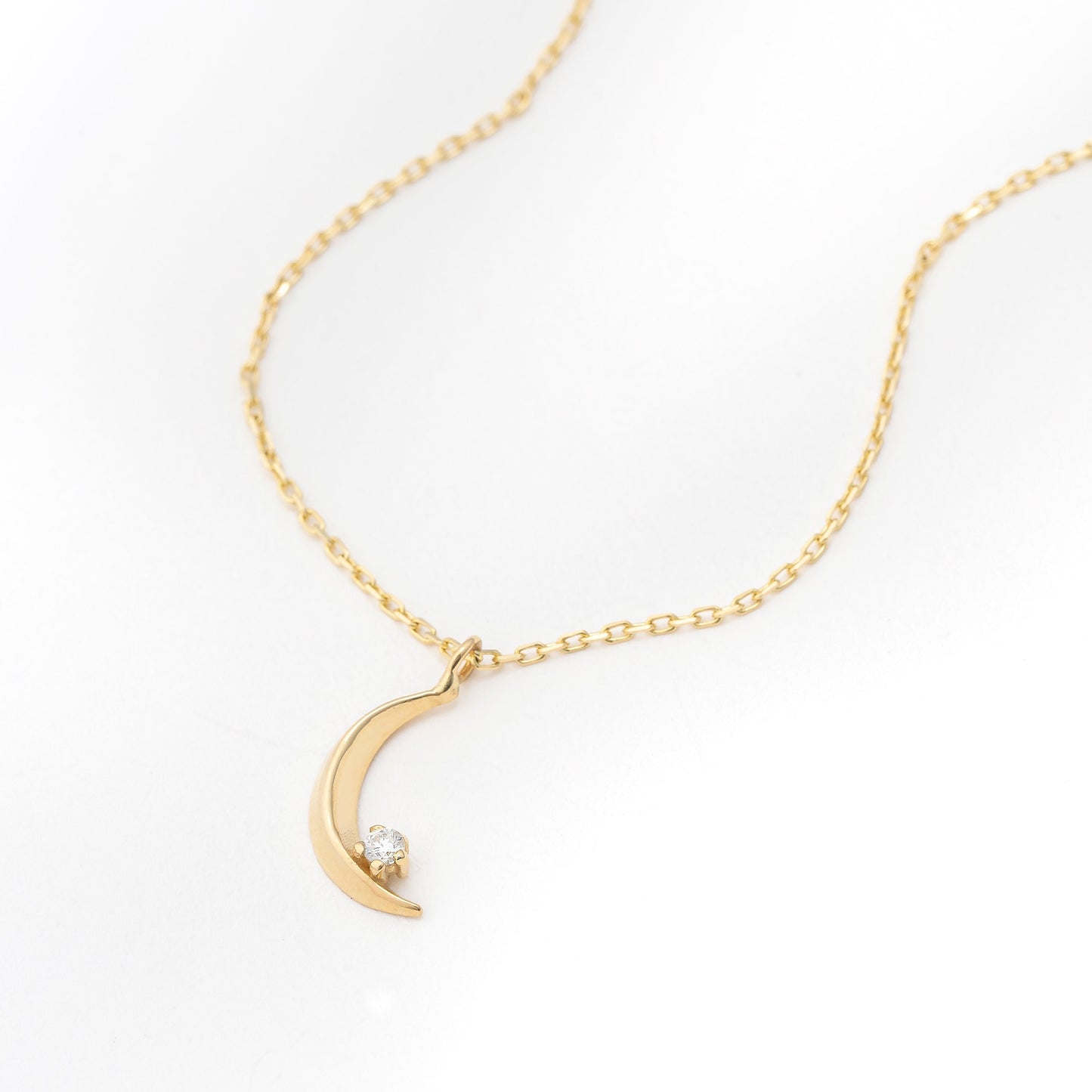 Solid Gold Dainty Moon Necklace, Real Gold Moon Star Necklace, Premium Crescent Pendant, Handmade Fine Jewelry by Selanica