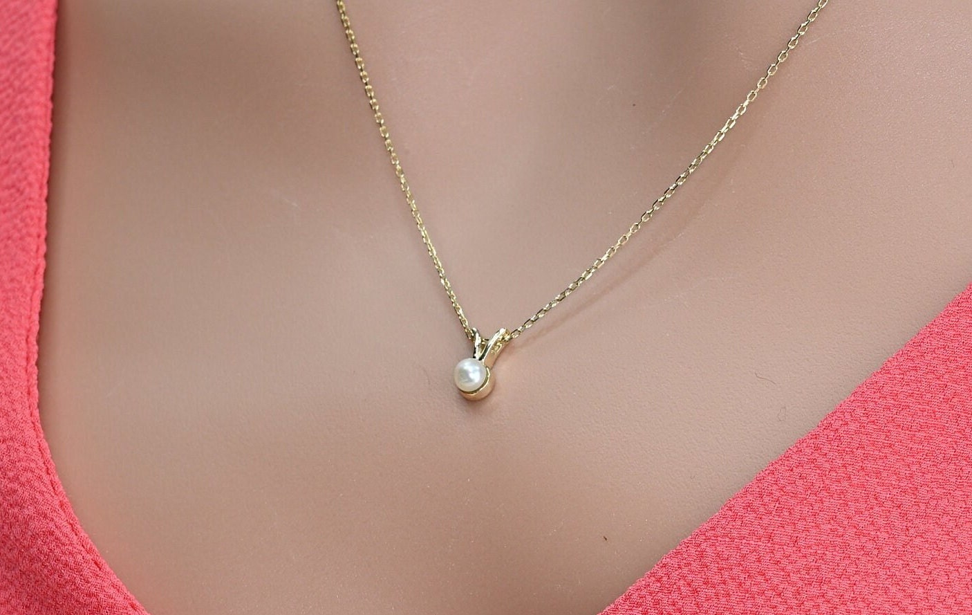 Solid Gold Natural Pearl Necklace, Real Gold Dainty Pearl Necklace, Premium Pearl Necklace For Her, Handmade Fine Jewelry by Selanica