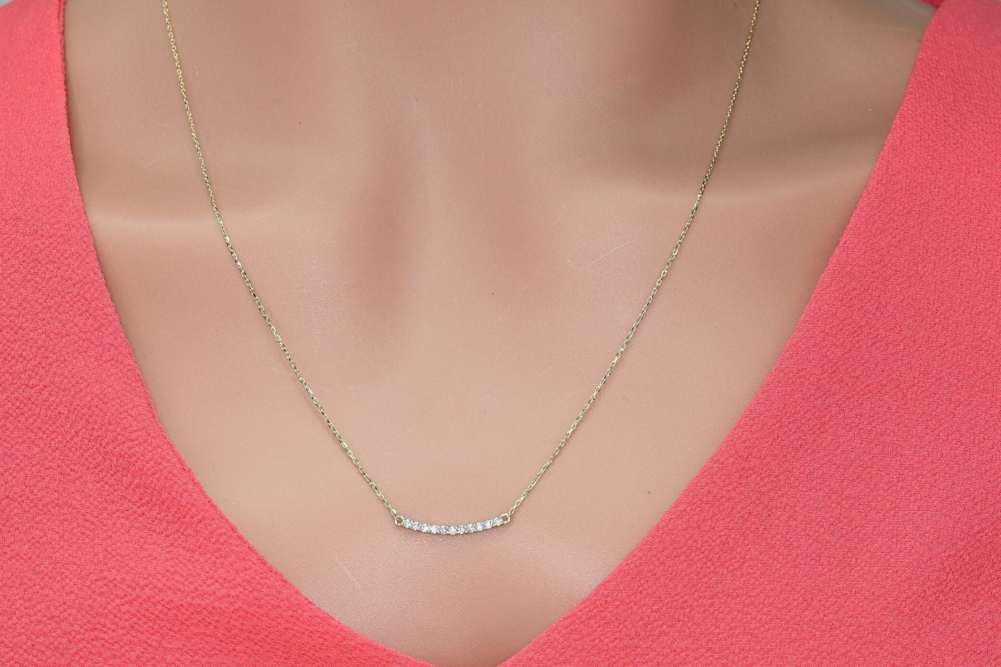 Solid Gold Dainty Pave Necklace, Real Gold Pave Necklace, Premium Gold Elegant Necklace For Her, Handmade Fine Jewelry by Selanica