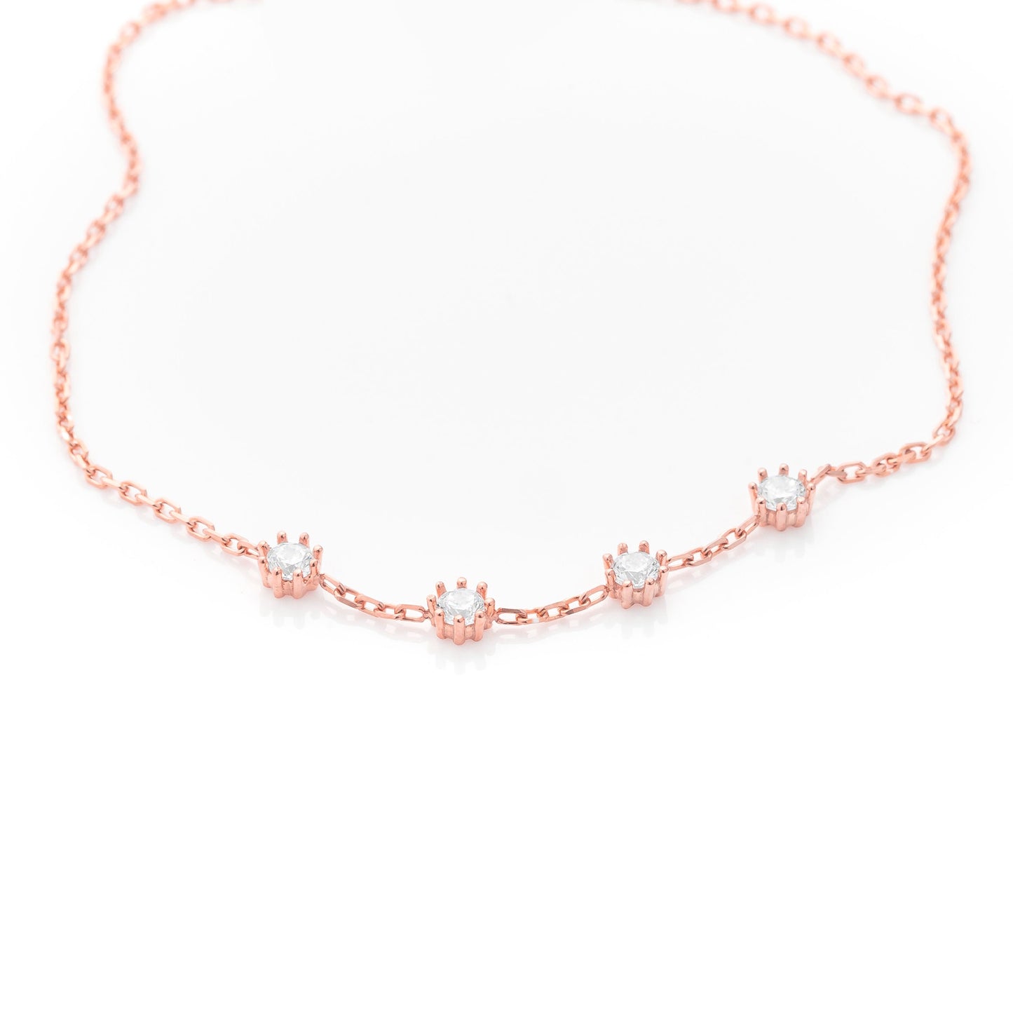 Solid Gold Dainty Four Stone Bracelet, Real Gold Premium Minimalist Bracelet For Her, Handmade Fine Jewelry by Selanica