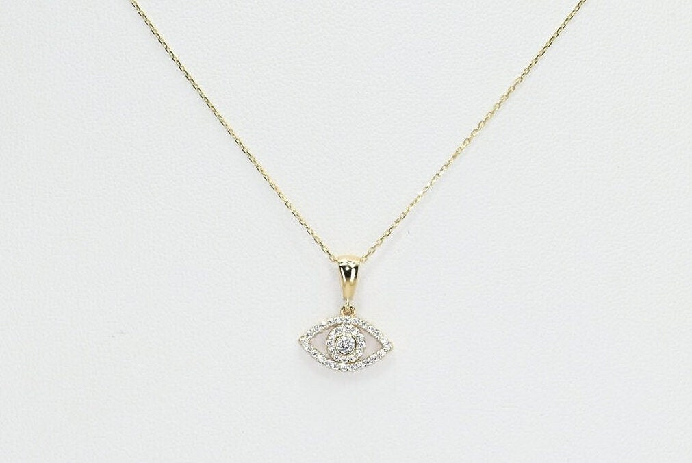 Solid Gold Evil Eye Necklace, Real Gold Dainty Eye Pendant, Evil Eye Necklace For Her, Handmade Fine Jewelry by Selanica