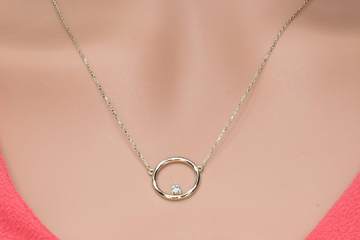Solid Gold Dainty Open Circle Necklace, Real Gold Round Pendant, 14k Premium Circle Necklace For Her, Handmade Fine Jewelry by Selanica