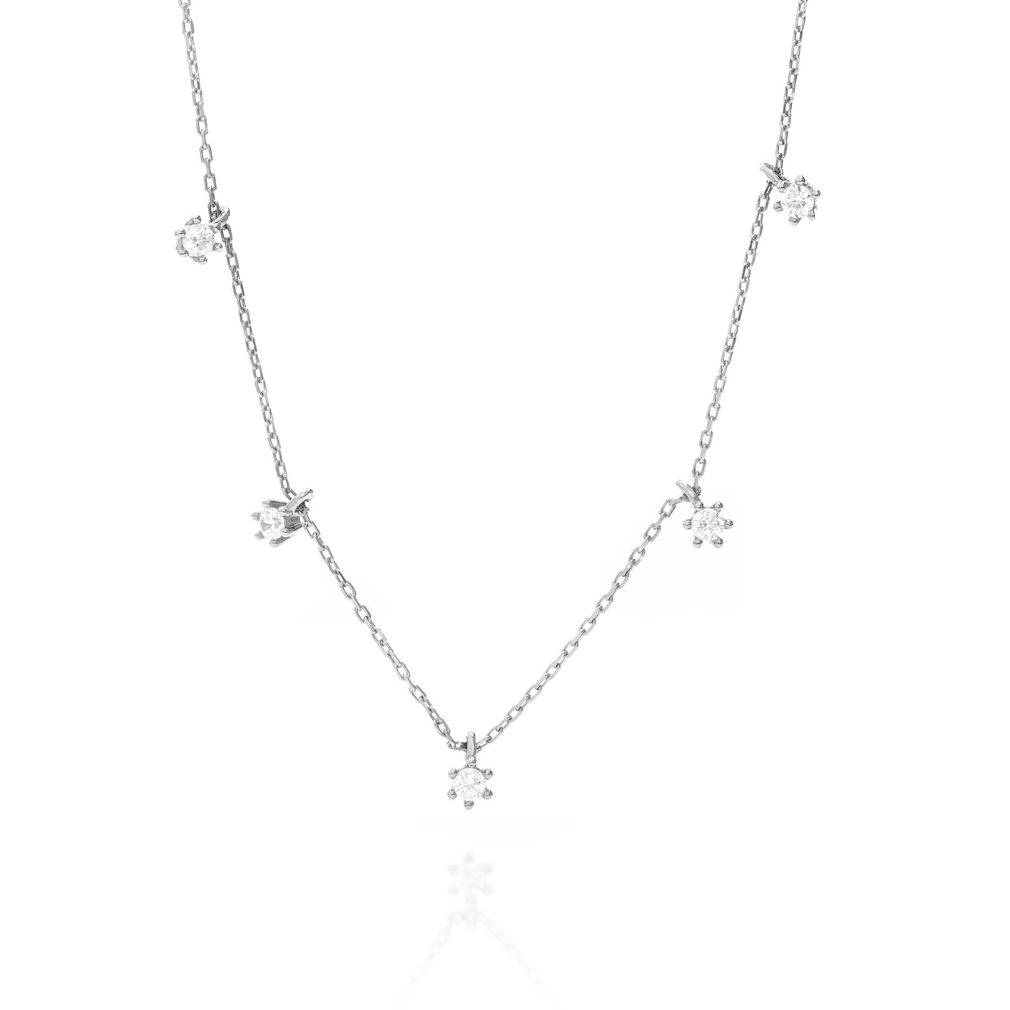 Solid Gold Dainty Necklace, Real Gold Five Stone Necklace, Premium Necklace For Her, Handmade Fine Jewelry by Selanica