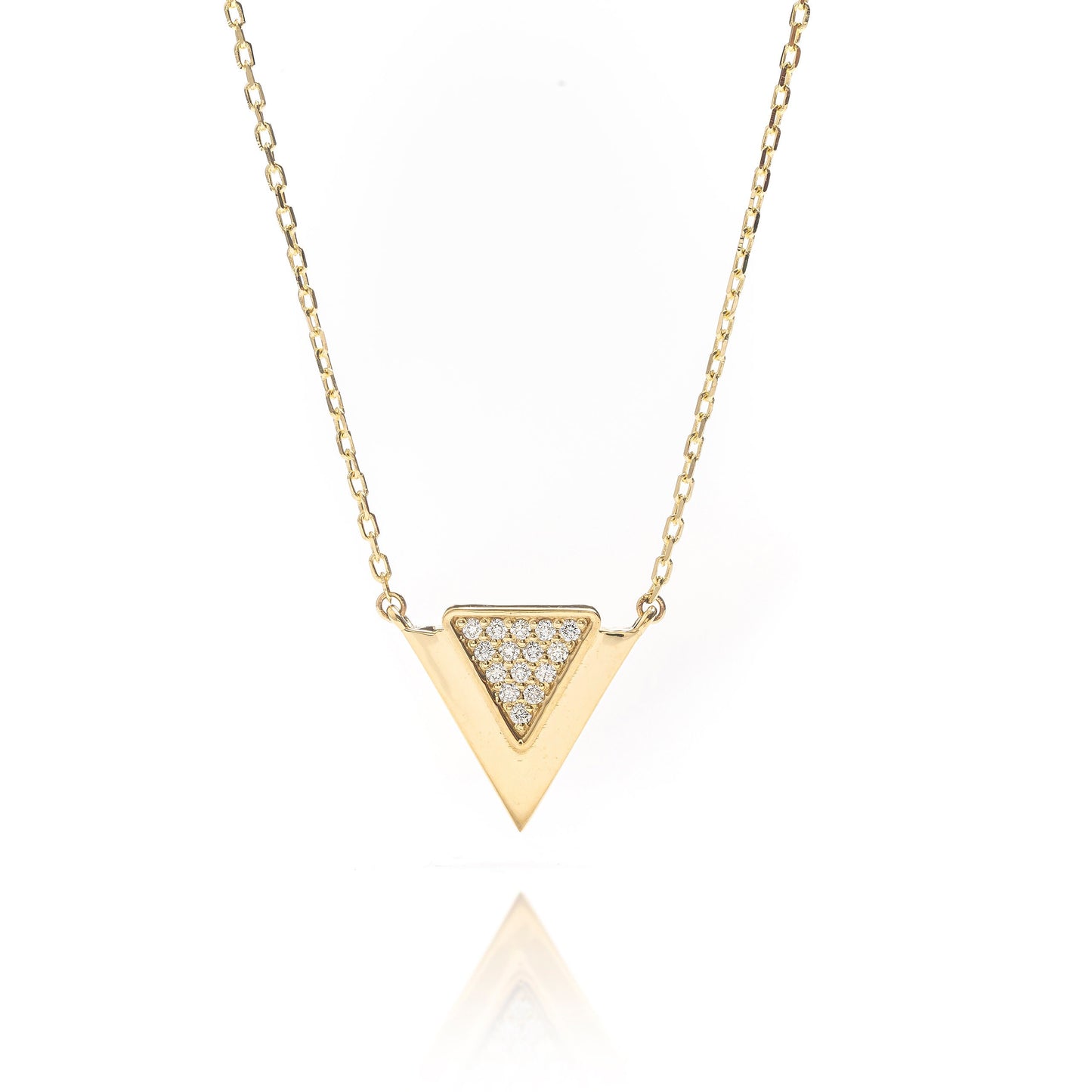 Solid Gold Triangle Necklace, Real Gold Trigon Necklace, Premium V Necklace, Handmade Fine Jewelry by Selanica