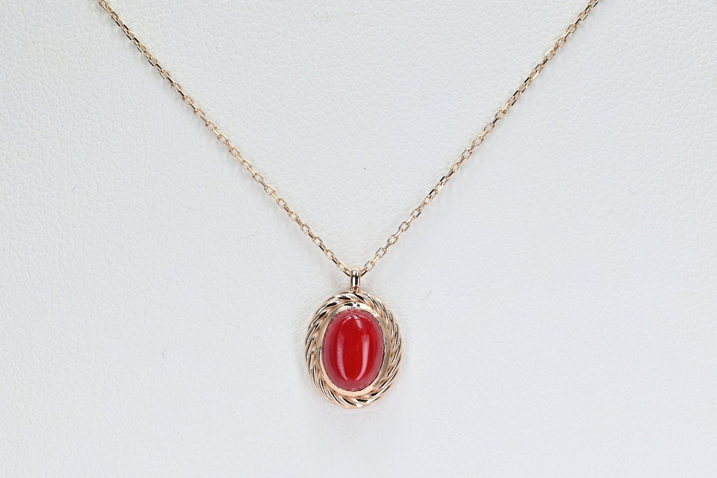 Solid Rose Gold Coral Retro Necklace, Real Gold Natural Coral Charm, Premium Pendant For Her, Handmade Fine Jewelry by Selanica