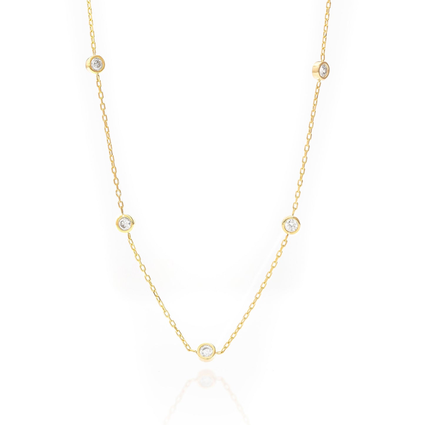Solid Gold Dainty Bezel Necklace, Real Gold Dainty Chain Necklace, Premium Bezel Necklace For Her, Handmade Fine Jewelry by Selanica