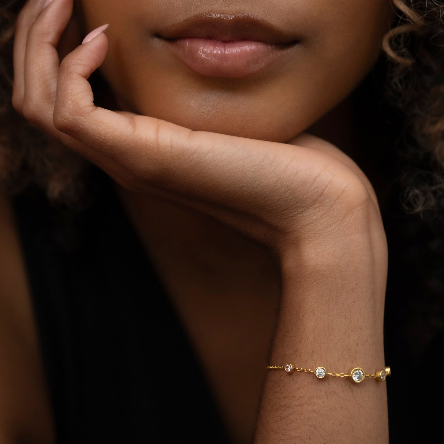 Solid Gold Bezel Bracelet, Real Gold Premium Five Stone Bracelet For Her, Handmade Fine Jewelry by Selanica