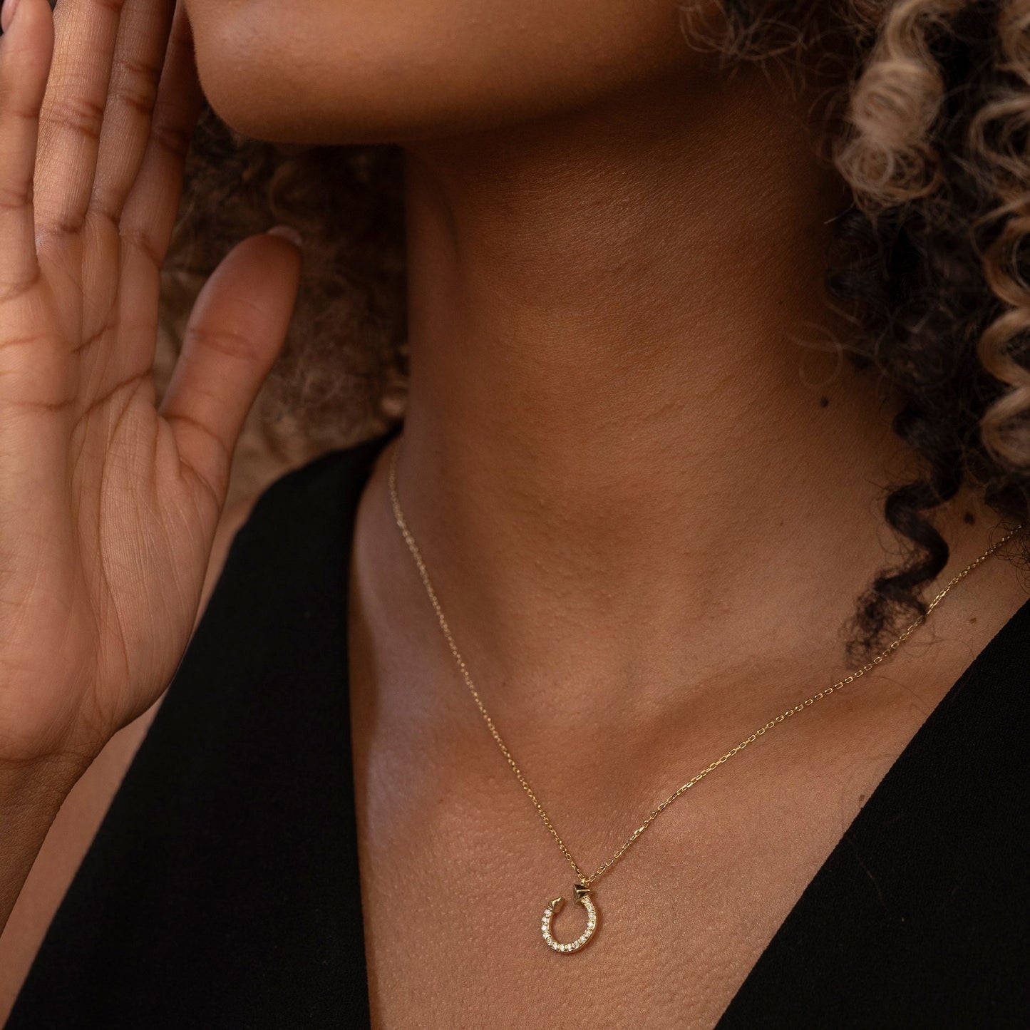 Solid Gold Open Circle Necklace, Real Gold Premium Nail Necklace, Handmade Fine Jewelry by Selanica