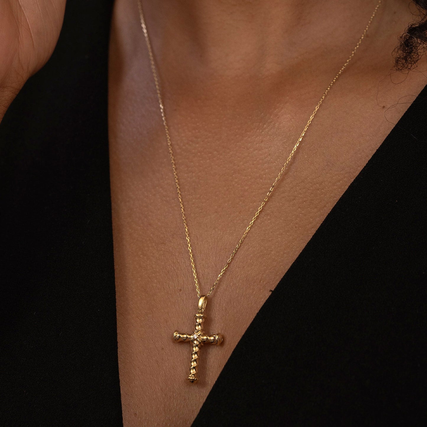 Solid Gold Cross Pendant, Real Gold Premium Cross Necklace, Handmade Fine Jewelry by Selanica