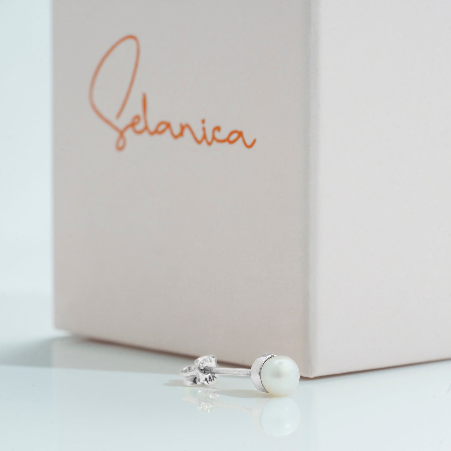 Solid Gold Dainty Pearl Studs, Real Gold Natural Pearl Pair of Earrings For Her, Premium Handmade Fine Jewelry By Selanica