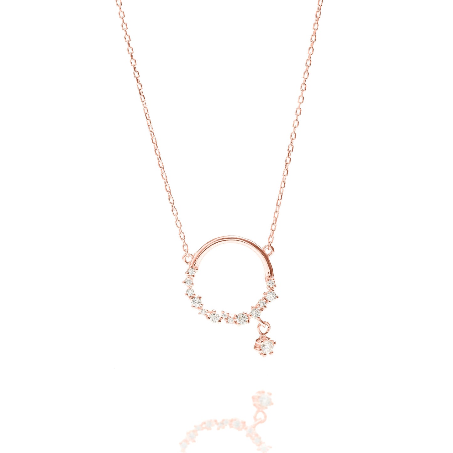 Solid Gold Open Circle Necklace, Floral Design Real Gold Round Necklace, Premium Charm Necklace, Handmade Fine Jewelry by Selanica