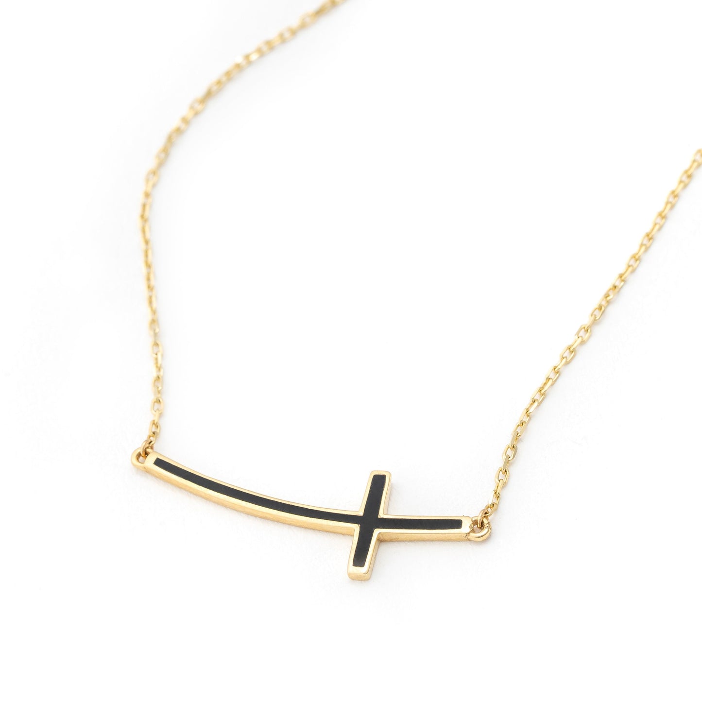Solid Gold Cross Necklace, Real Gold Black Cross Pendant, Premium Cross Necklace For Her, Handmade Fine Jewelry by Selanica