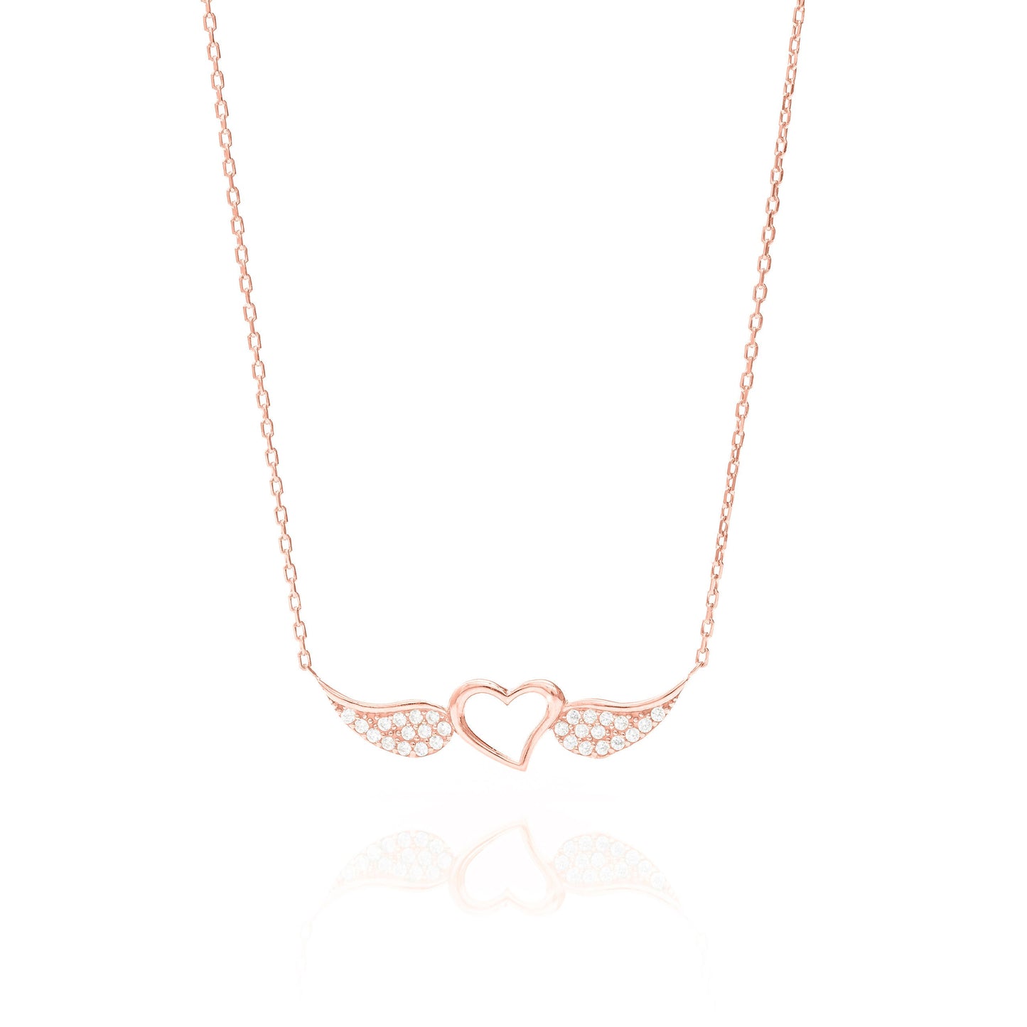 Solid Gold Angel Wings Necklace, Real Gold Love Pendant, Handmade Fine Jewelry by Selanica