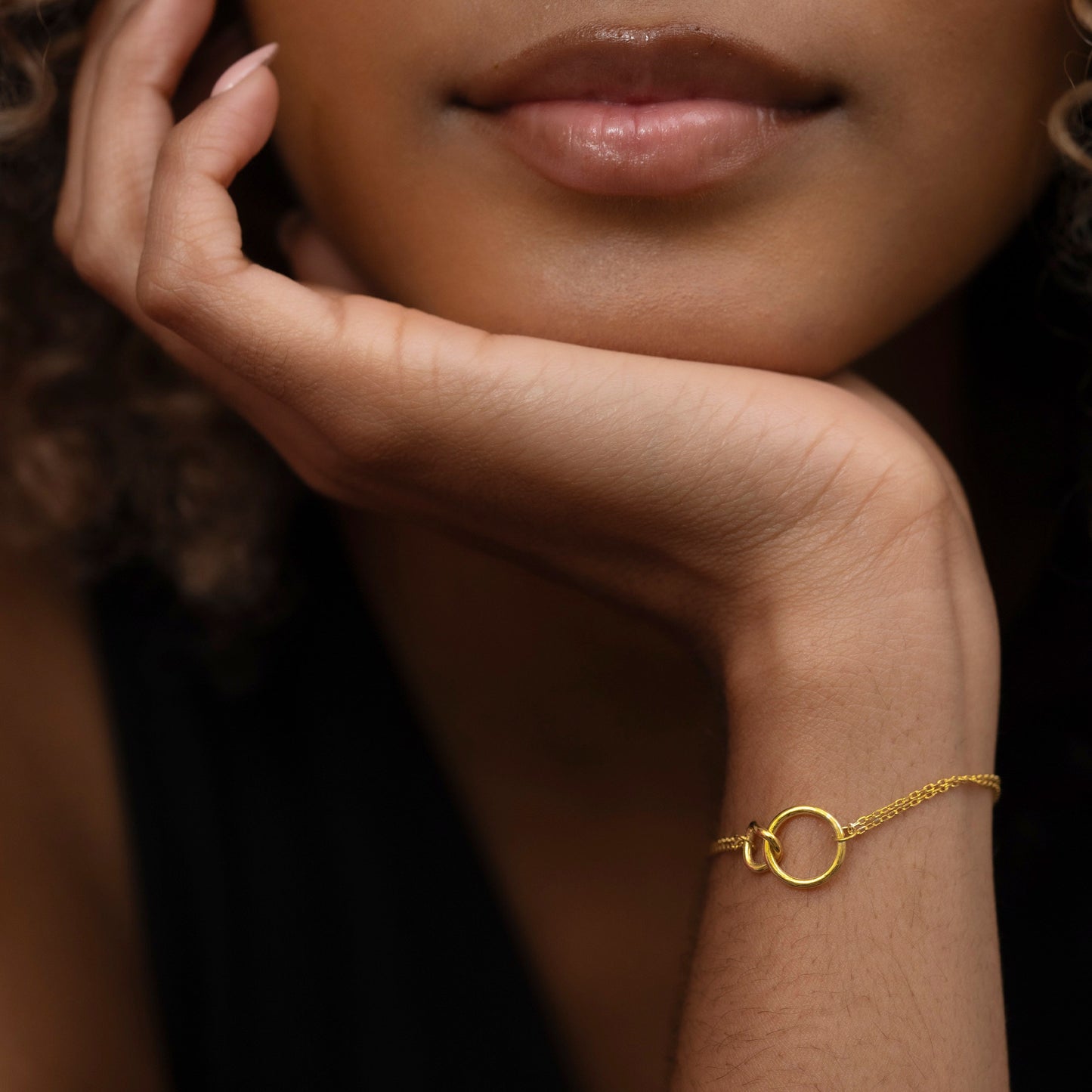 Solid Gold Unity Link Bracelet, Double Chain Double Circles, Intertwined Infinity Bracelet, Handmade Fine Jewelry by Selanica