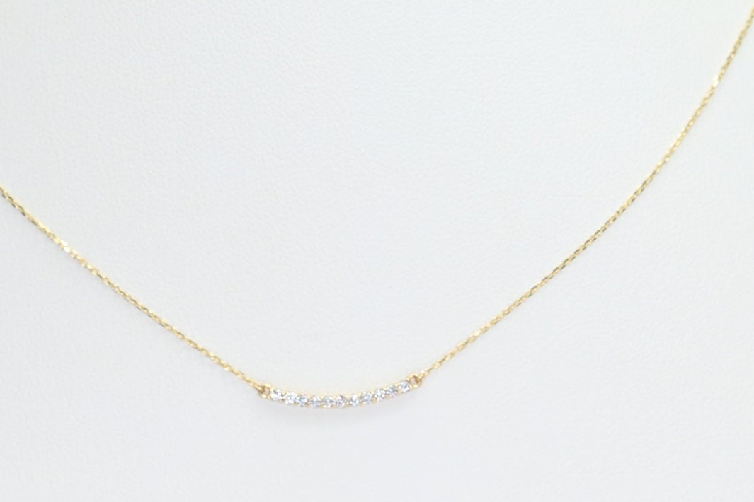 Solid Gold Dainty Pave Necklace, Real Gold Pave Necklace, Premium Gold Elegant Necklace For Her, Handmade Fine Jewelry by Selanica