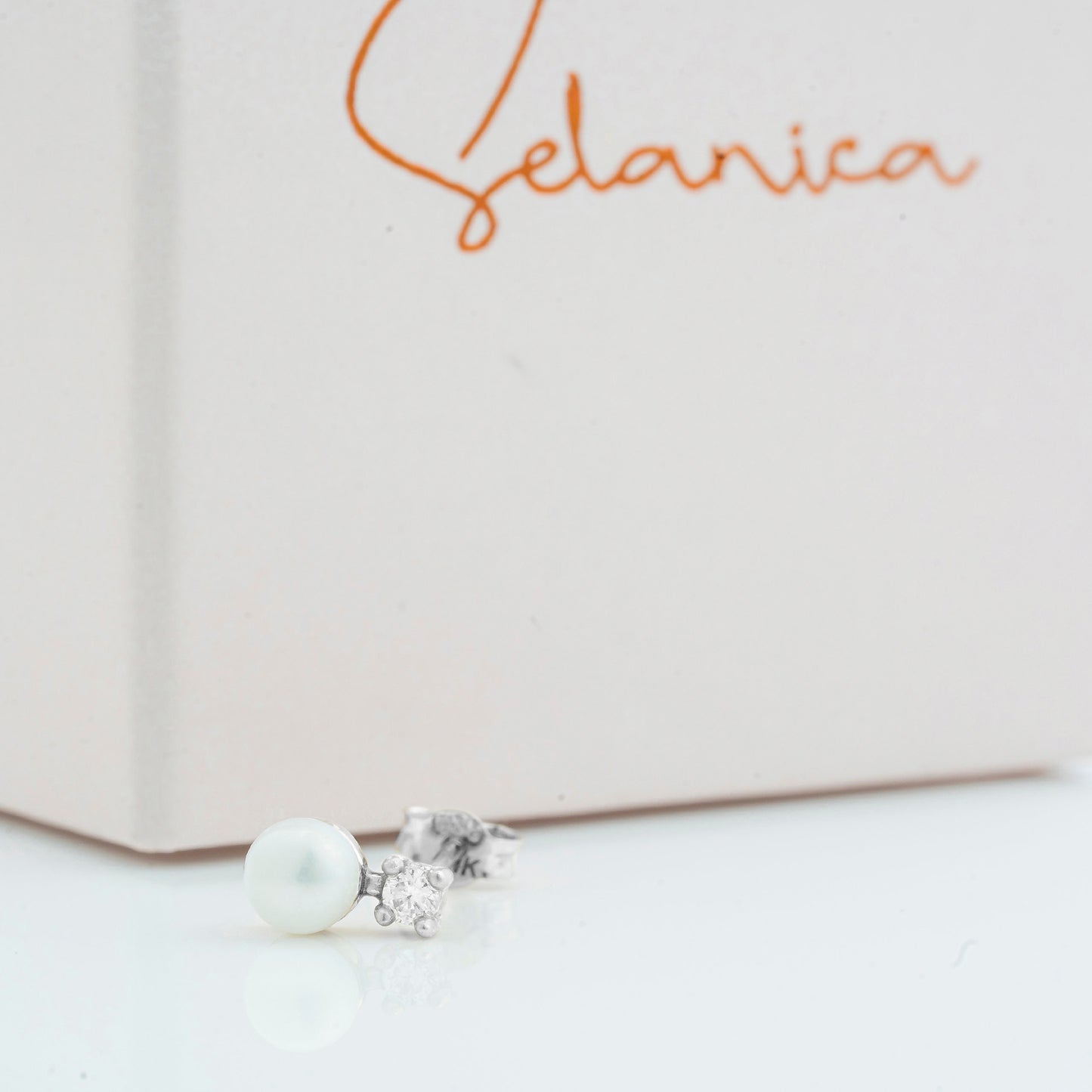 Solid Gold Dainty Pearl Pair of Earrings, Real Gold Natural Pearl Stud Earrings For Her, Premium Handmade Fine Jewelry By Selanica