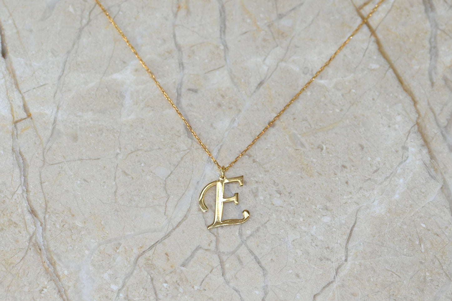 Solid Gold Medium Size Letter Necklace / Real Gold Initial Necklace / Handmade Personalized Jewelry By Selanica