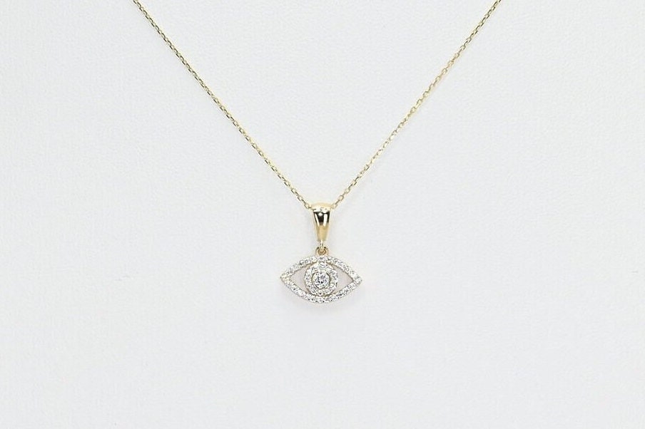 Solid Gold Evil Eye Necklace, Real Gold Dainty Eye Pendant, Evil Eye Necklace For Her, Handmade Fine Jewelry by Selanica