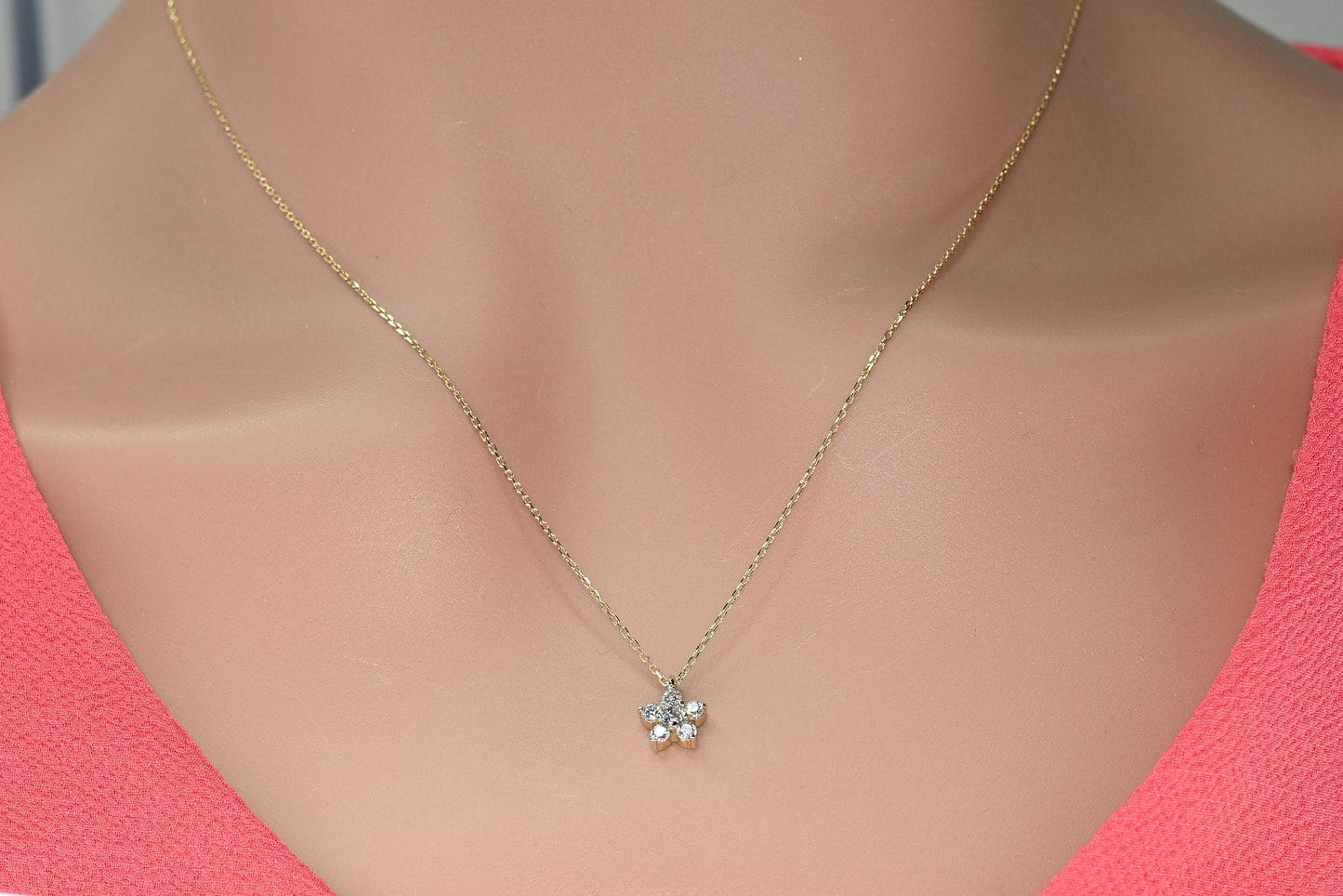 Solid Gold Dainty Floral Necklace / Real Gold Cluster Pendant / 14k Necklace For Her / Handmade Fine Jewelry by Selanica
