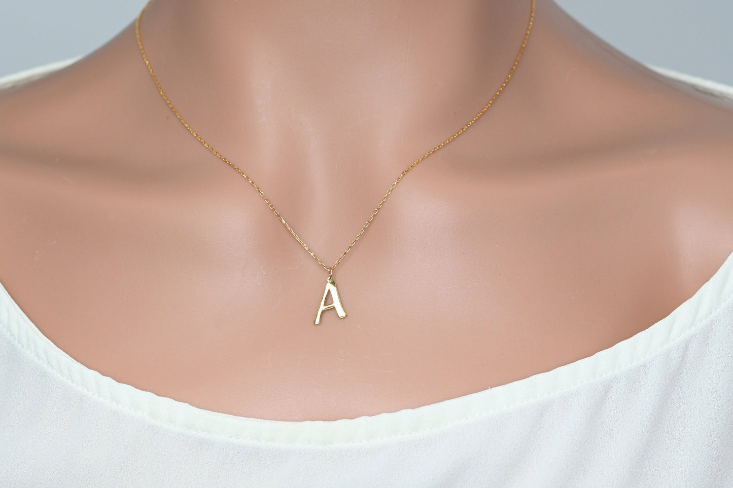 Solid Gold Medium Size Letter Necklace / Real Gold Initial Necklace / Handmade Personalized Jewelry By Selanica